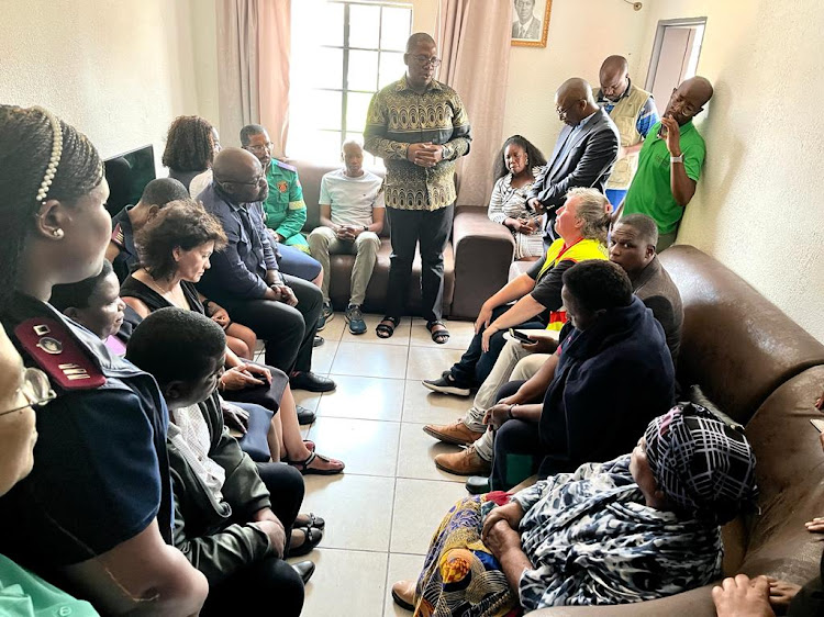 Gauteng Premier Panyaza Lesufi speaking to families of Boksburg explosion victims.