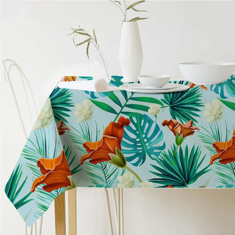 Scandinavisch tafelkleed met groene plantenbladeren Decoreer je tafel in Scandinavische stijl, duurzaam en wasbaar, ideaal voor eetkamer en keuken.
