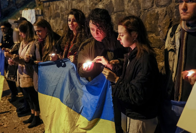 Activists protest against Iran allegedly supplying drones to Russia in front of the Iranian embassy after a Russian drone strike in the morning, which local authorities consider to be Iranian-made unmanned aerial vehicles (UAVs) Shahed-136, amid Russia's attack on Ukraine, in Kyiv, Ukraine October 17, 2022.