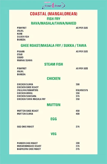 Anupam's Coast II Coast menu 