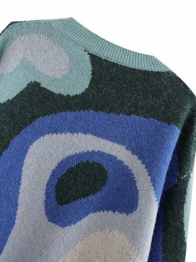 Title 2, Womens Round Neck Blue And White Printed Jacqu...