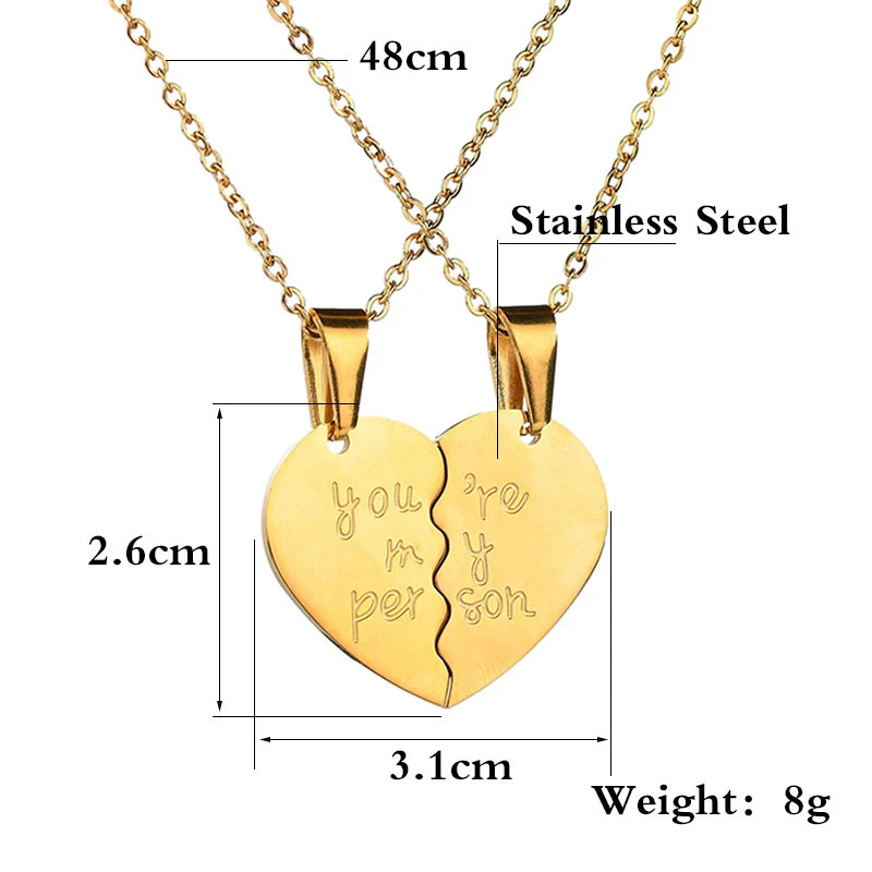 Love Double Half Heart Stainless Steel Couple Necklace