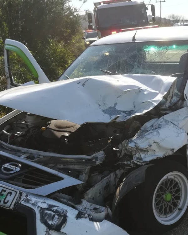 One of the bakkies involved in the three vehicle pile up in Chelsea Road left six people injured.