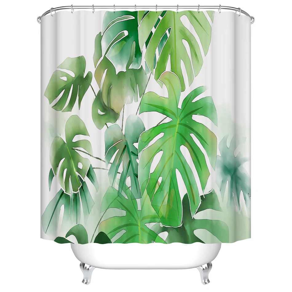 Duschvorhang Digitaldruck Bananenblätter Nordischer Stil, verwandeln Sie Ihr Badezimmer mit natürlichem Design und moderner Ästhetik.