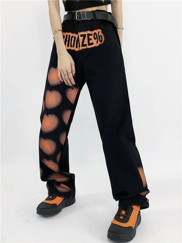 Title 4, Love Letter Print overalls, losse rechte broeke...