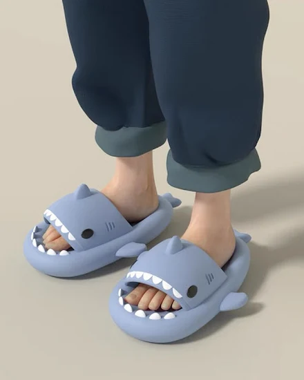 New Shark Slippers 4cm Platform Shark Slides Women Men In... - 3