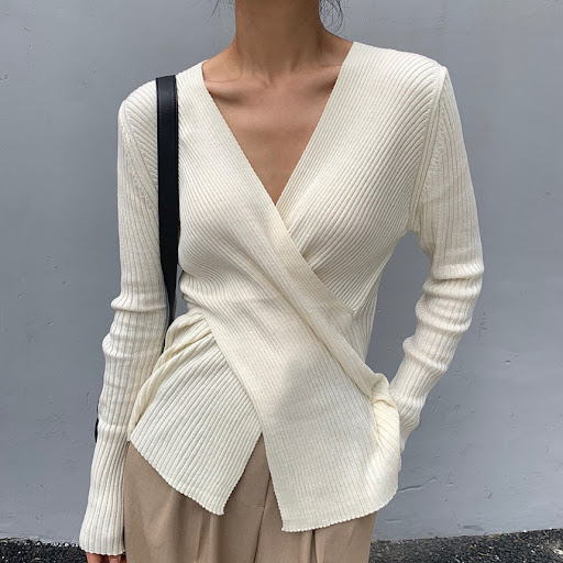 Title 15, Autumn Elegant Slimming V-neckline Cross Knitte...