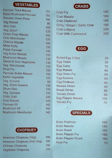 Hotel Arafa menu 