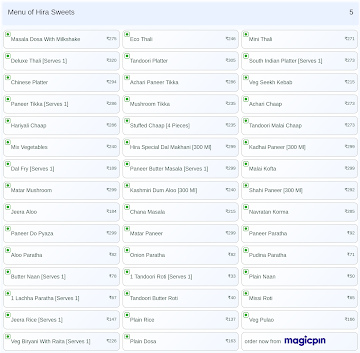 Hira Sweets menu 