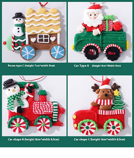 Title 2, Christmas Tree Ornaments Car Polymer Clay Scene...