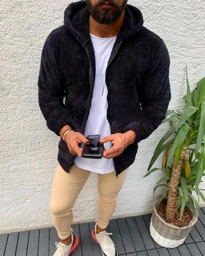 Title 2, European and American Mens Plush Hooded Fur Co...