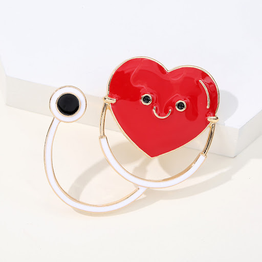 Title 1, Heart-shaped smiley face stethoscope brooch pin...