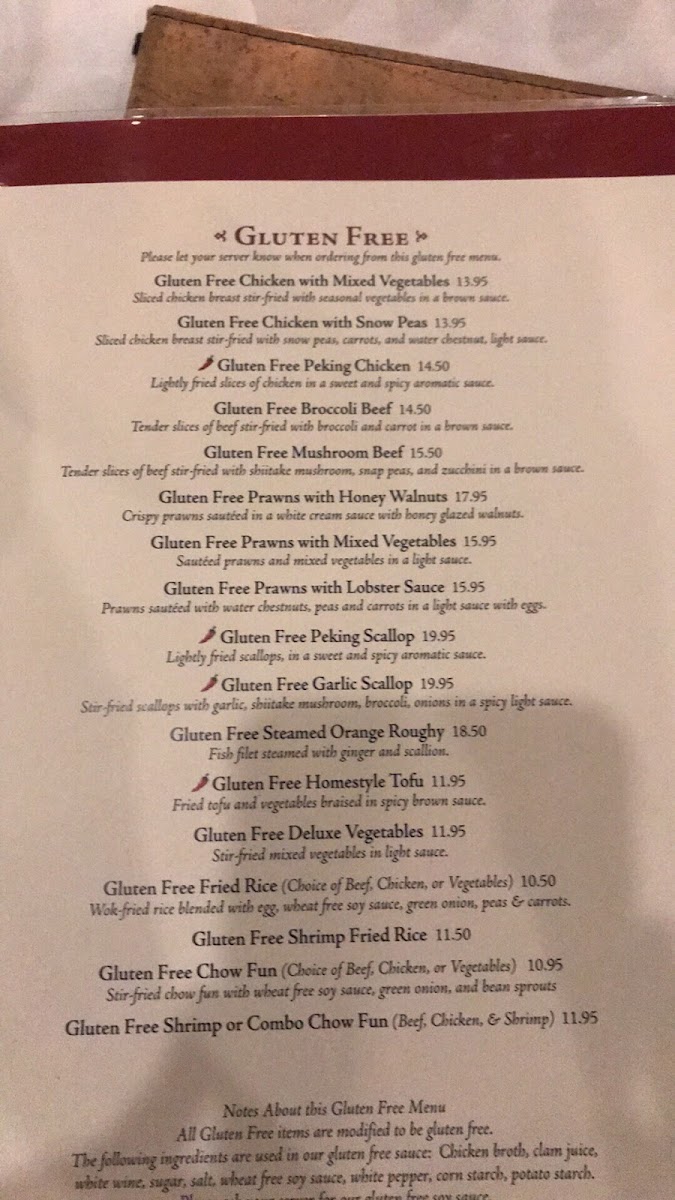 Gluten free menu!