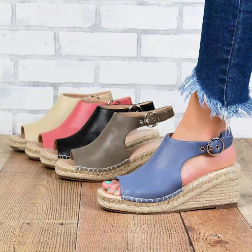 Title 1, Woven wedge high heel fish mouth sandals for wo...