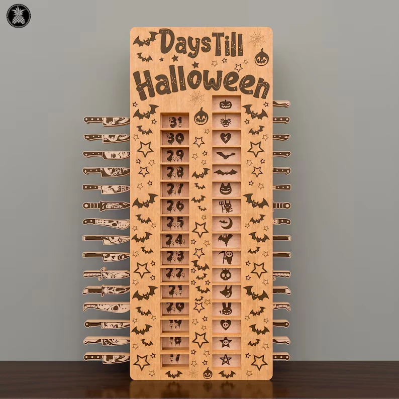 Title 7, Houten Halloween aftelkalender ornamenten mes e...