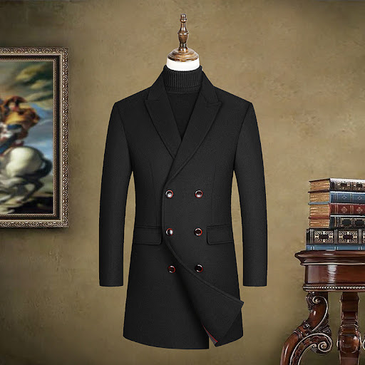 Title 5, Mens Wool Mid-length Double-breasted Jacket – ...