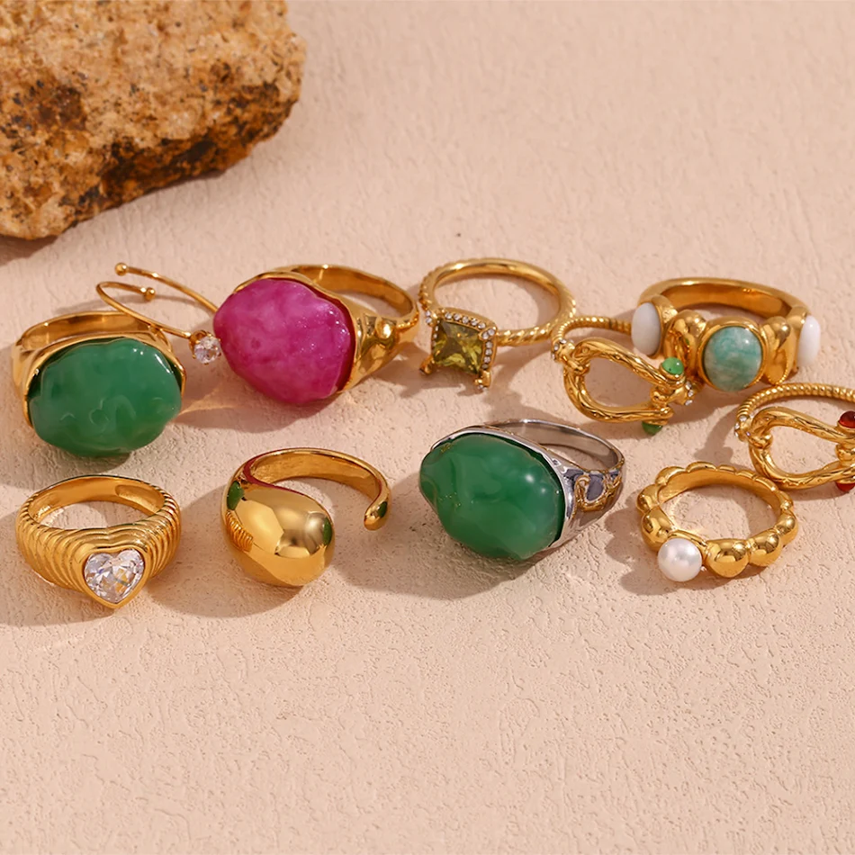 Pulseira Retrô Fashion Minoria Aço Inoxidável Banhado a Ouro 18K Anel Conjunto Joias Estilo Vintage Charmoso Presente