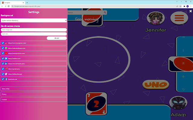 Uno game Game New Tab