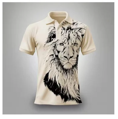 T-shirt estivale Business Casual avec motif lion. Confortable et élégant pour le travail ou les sorties estivales. Un look moderne et décontracté.