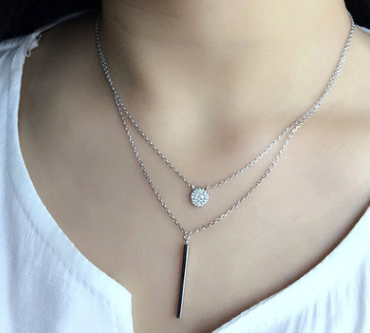 S925 sterling silver necklace Fashion Korean personality double-layered stone necklace silver ornaments