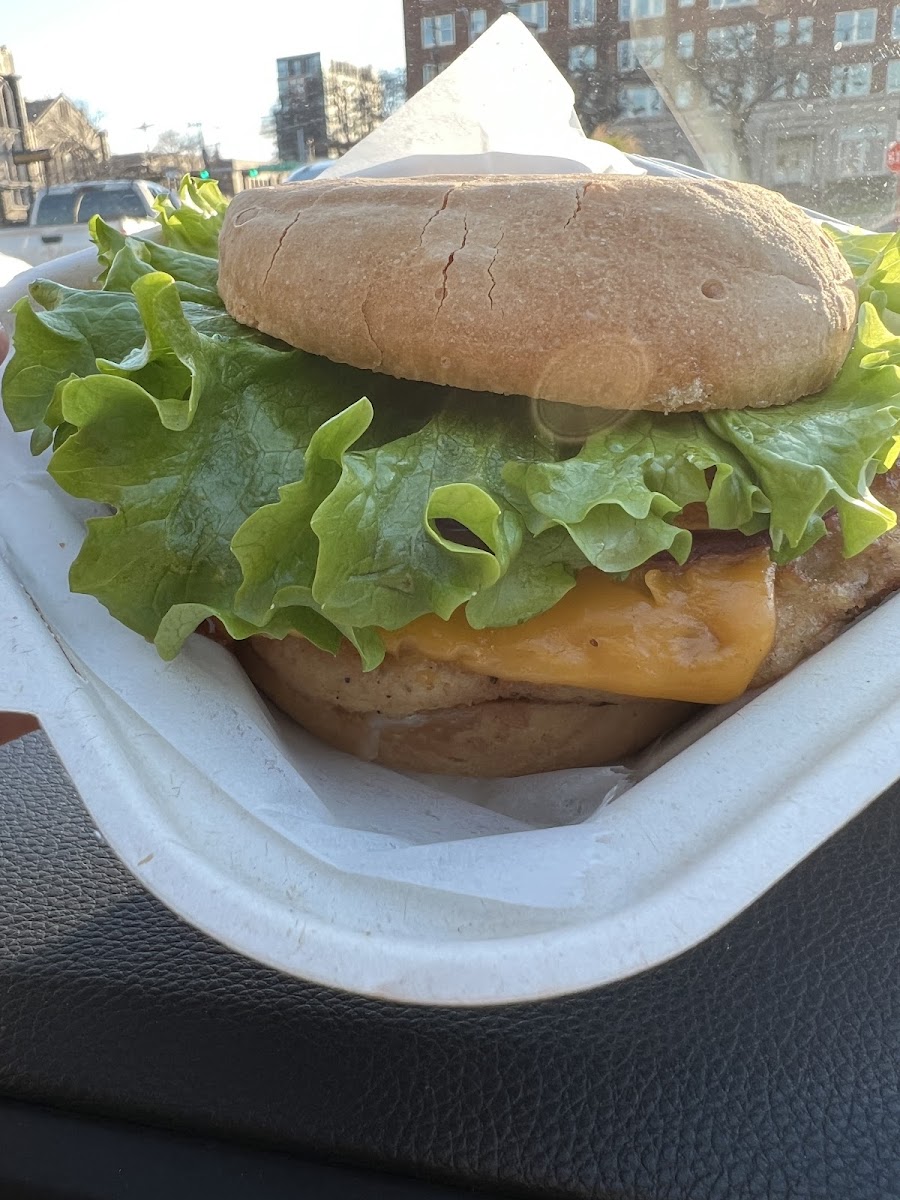 Lemongrass chicken sandwich on gluten free bun