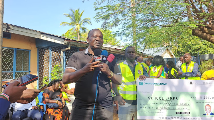 Kisumu Senator Tom Ojienda addressing the media in Kisumu on Monday, February 27,2023.