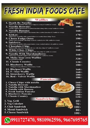 Fresh India Foods Cafe menu 