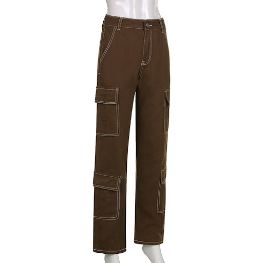 Title 8, Womens Brown Straight Pants Cargo Style Multi ...