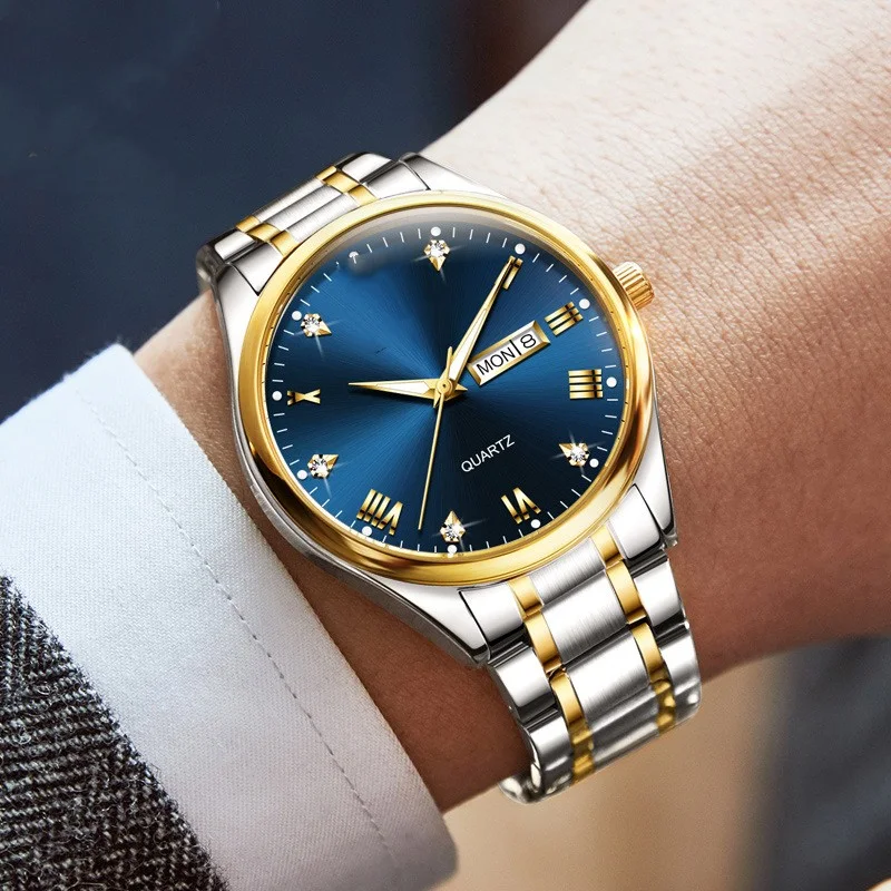 Tuhao Gold Diamond Quartz waterdicht lichtgevend business herenhorloge. Stijlvol horloge met uitstekende leesbaarheid, perfect voor zakenmensen.