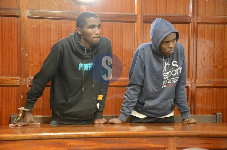 Kevin Nyakwama Nyabuti and Ian Osoro Morara before magistrate Gilbert Shikwe where they have been charged with abduction of Ephantus Ngari on January 29, 2024