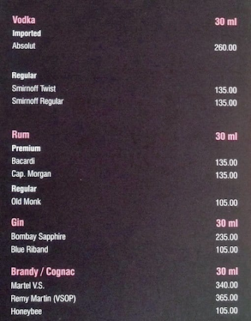 Cocoon Hotel menu 