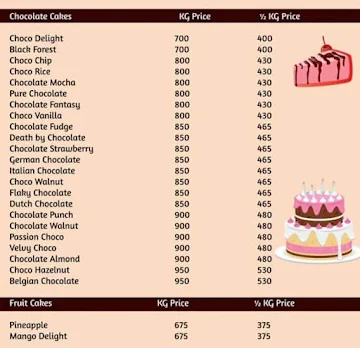 CakeZone menu 