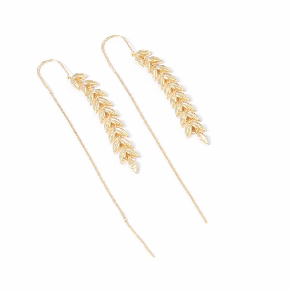 Boucles d'oreilles pendantes longues en blé de mode, design en alliage de cuivre, élégantes pour sublimer votre style quotidien.