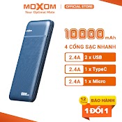 Pin Sạc Dự Phòng 10000Mah Moxom Pb53 Công Suất 2.4A, 2 Output Usb, 1 Input Type - C, 1 Input Micro