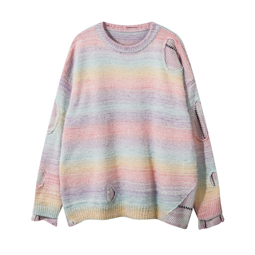 Title 17, Ripped Stitching Fake Two-piece Knitted Sweater...