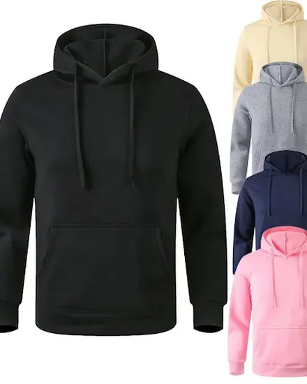 Men's Pullover Autumn Fleece Hoodies Solid Color Oversize... - 3