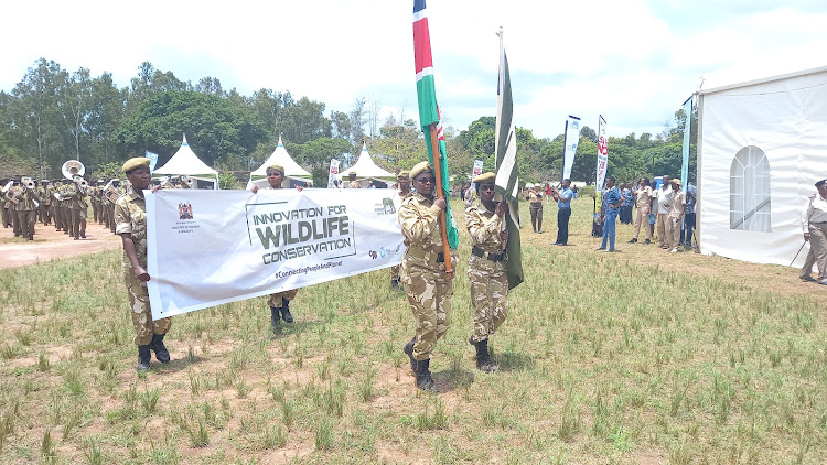 KWS officers commemorate World Wildlife Day at Shimba Hills National Reserve in Kwale county on Monday, March 4, 2024.