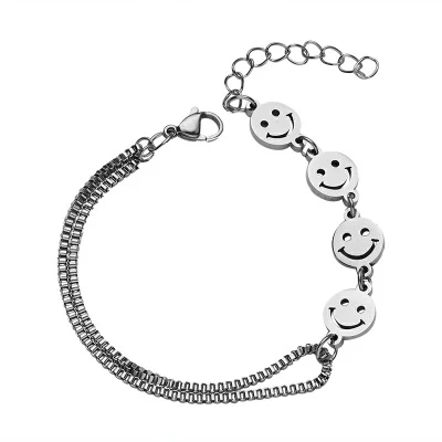 Pulsera de acero titanio con carita sonriente, brazalete para mujer y hombre, joyería divertida y duradera, un regalo ideal.