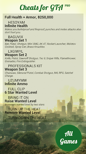 Cheats for GTA Pro