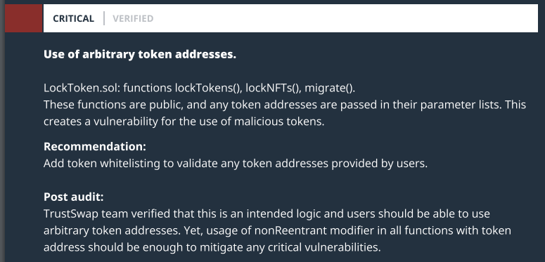 Use of arbitrary token addresses