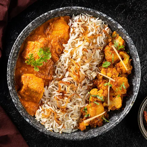 Butter Chicken, Aloo Gobhi & Jeera Pulao