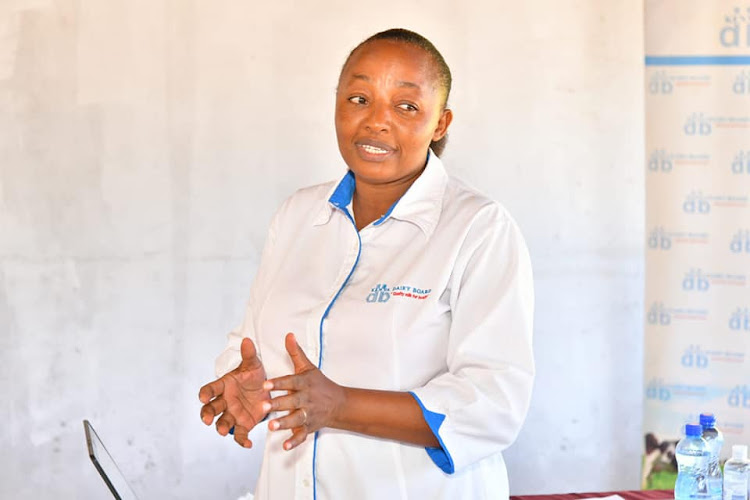 Joyce Nyamwathi from the Kenya Dairy Board speaking during a dairy awareness workshop in Garissa on Monday, April 3