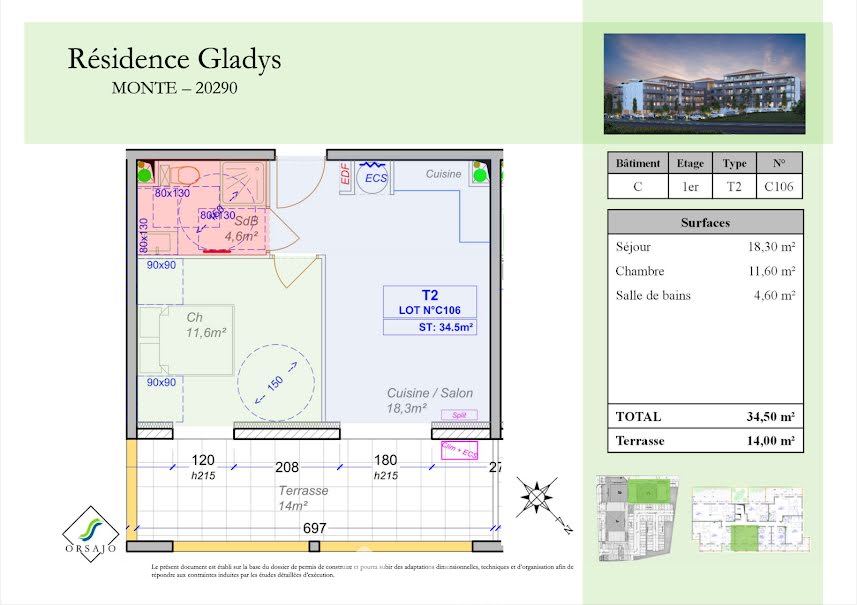 Vente appartement 2 pièces 34 m² à Monte (20290), 105 900 €