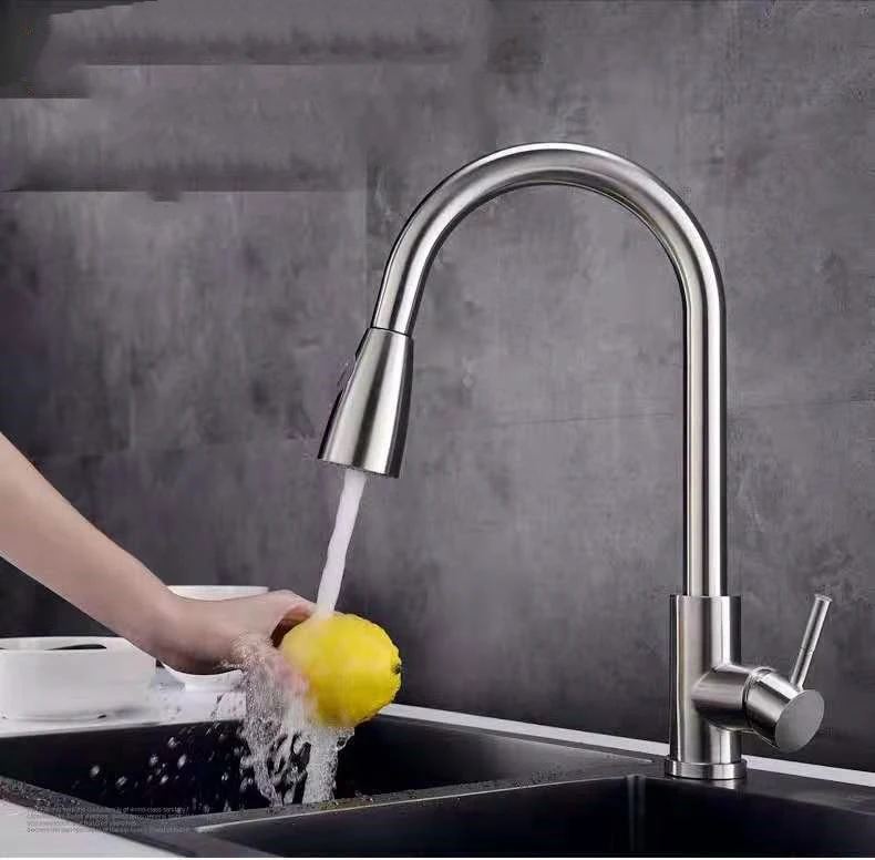 304 Stainless Steel Pull Down Kitchen Faucet with Vegetable Basin Sink, 360 Rotating, Hot and Cold Water.