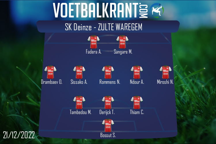 Opstelling Zulte Waregem | SK Deinze - Zulte Waregem (21/12/2022)