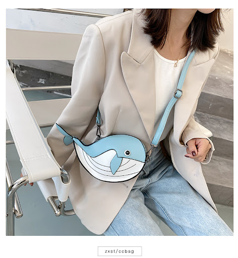 Title 12, Japanese Cute Cartoon Dancing Whale Crossbody B...