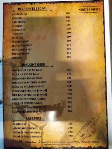 Maratha County menu 