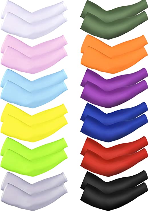 12 Pairs UV Sun Protection Arms Sleeves for Men Women Cooling Compression Arm Baseball Sleeves Arm Tattoo Cover Up Sleeve for Basketball Football Golf Running Cycling Golfing