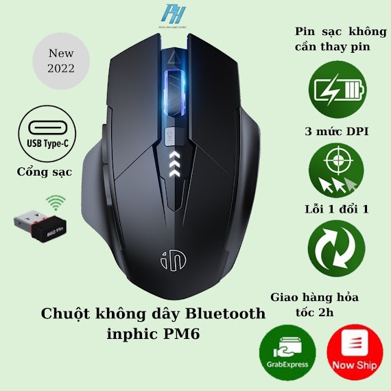 [Chính Hãng] Chuột Không Dây Pin Sạc Inphic Pm6 – Wireless 2.4G Cao Cấp Bấm Siêu Êm Không Cần Thay Pin