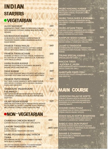 The Trunk Bar & Restaurant menu 